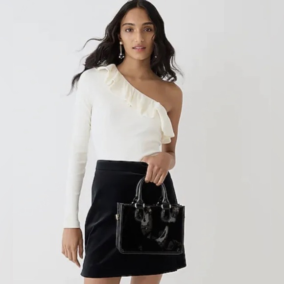NWT J. Crew One-Shoulder Ruffleneck Top in Vintage Rib - Black - Picture 1 of 5